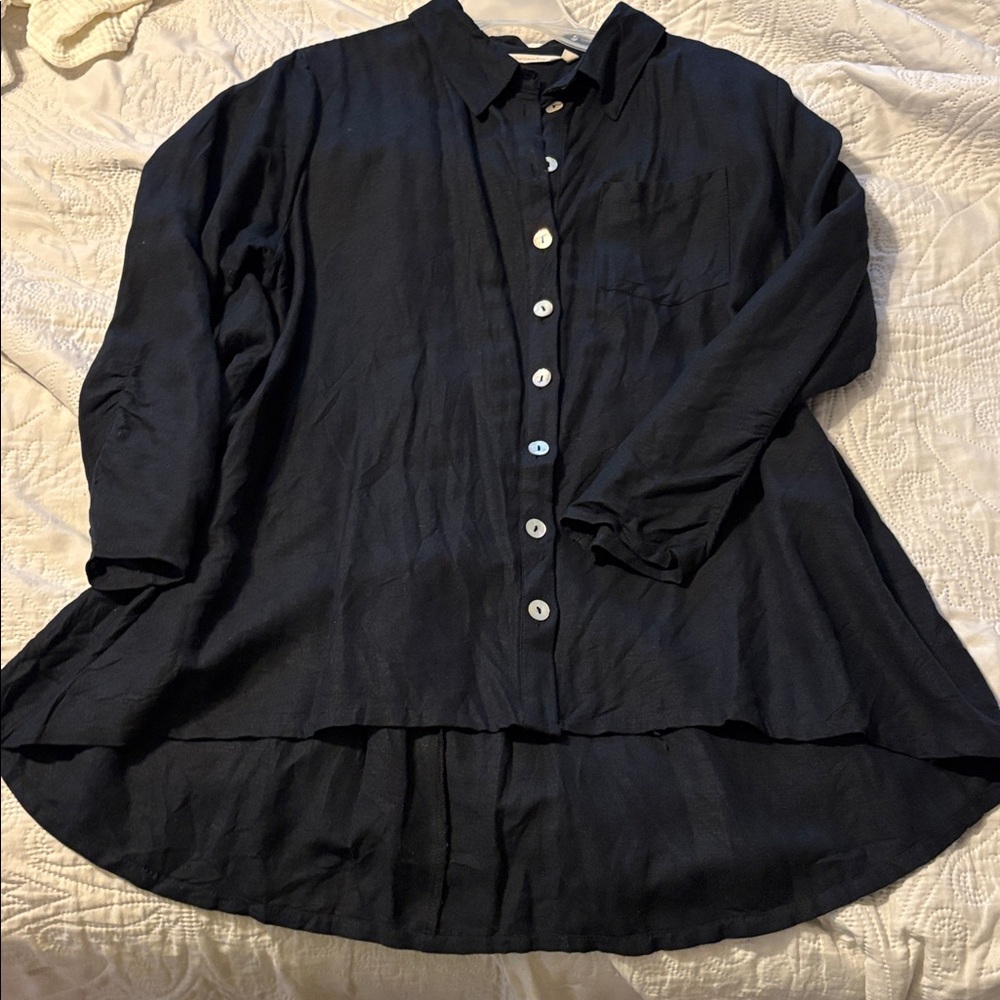 Soft Surroundings Black Linen A Line Blouse